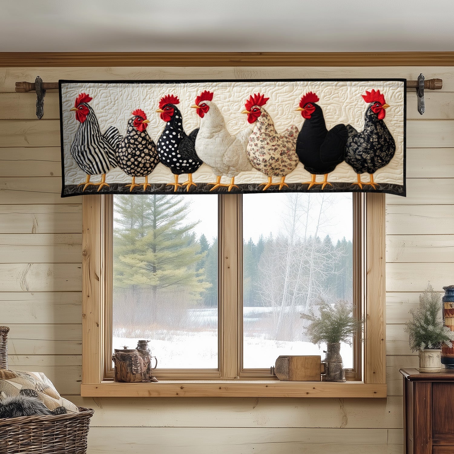Striped Chickens Row Quilted Valance NCU0NT5176